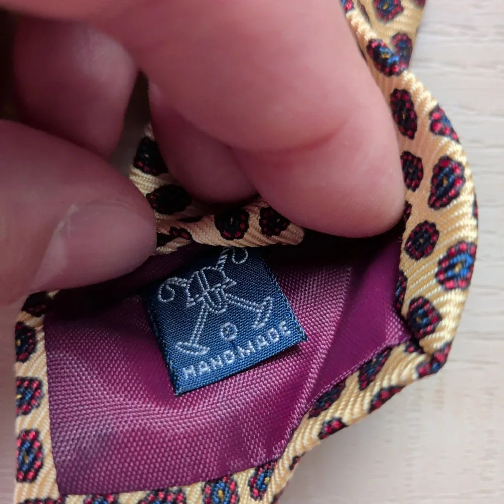 Vintage‎ Polo Ralph Lauren Neiman Marcus Tie Necktie Gold Red Geometric Silk